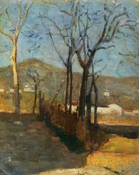 Vista con árboles, tríptico de estudio del campo