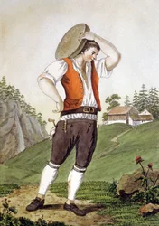 Vaquero en Suiza, principios del siglo XIX (grabado)