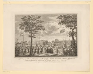 Despedida de Willem V y su esposa en el Buiten Amstel, 1768
Despedida de Sus Altezas Reales y Serenísimas al Honorable Magistrado de la Ciudad de Amsteldam, y salida del Buiten Amstel, el 4 de junio de 1768 (título en el objeto)
Imagen