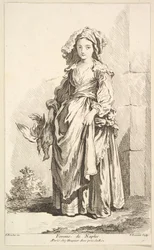 Mujer de Nápoles, del Recueil de diverses figures étrangères Inventadas por F. Bouc