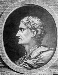Retrato de Isaac Newton (1642-1727), físico y matemático inglés, grabado de Simon Francois Ravenet (1706-1774)