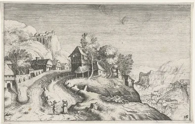 Pueblo en un paisaje de montaña Diferentes paisajes (título de la serie) Topographia variarum regionum (título de la serie)