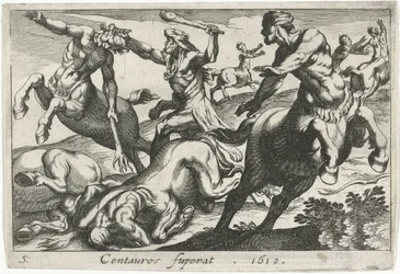 Hércules luchando contra los centauros Centauros superat (título sobre objeto) Temas hercúleos (título de la serie)