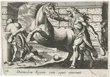 Hércules temt de paarden van Diomedes Rey Diomedes con caballos (título sobre objeto) Tema de Herculische (título de la serie)