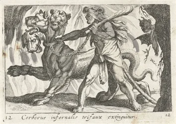 Hércules contra Cerbero Cerberus infernal trifaux extinguido (título sobre objeto) El tema de Hércules (título de la serie)