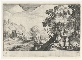 Paisaje montañoso con el buen samaritano Paisajes del sur de Europa (título de la serie) Topographia variarum regionum (título de la serie)