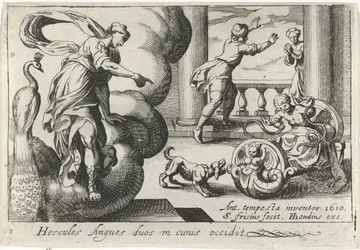 Jonge Hércules wurgt twee slangen Hércules mata a dos serpientes en sus cunas (título sobre el objeto) Tema de Herculische (título de la serie)