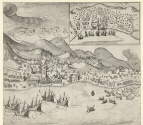Victoria de los holandeses sobre los portugueses en Tidore (lámina de la derecha), 1605