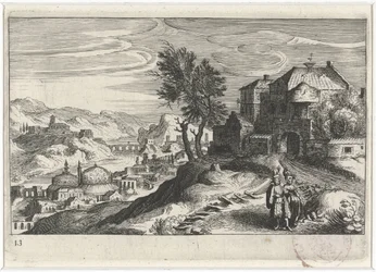Valle del río con edificios Paisajes del sur de Europa (título de la serie) Topographia variarum regionum (título de la serie)
