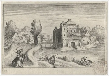 paisaje de río con un castillo Paisajes del sur de Europa (título de la serie) Topographia variarum regionum (título de la serie)