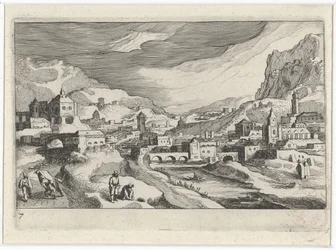 Paisaje urbano en el valle de un río Paisajes del sur de Europa (título de la serie) Topographia variarum regionum (título de la serie)