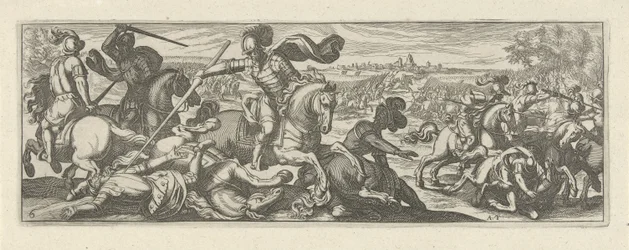 Veldslag Caballería (título de la serie) Faecvnda lo que es la amada de Febo y la agradecida Florentia a los hombres de agudo genio, bastante lo demuestran las pvgnas, enthea por la fuerza de los senos que talló Mercurio al aguerrido cliente (título de la 