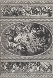 La apoteosis de Jacobo I en un óvalo en el centro, frisos con putti y guirnaldas, 1720