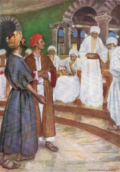 La valentía de Pedro y Juan, de El Libro de Imágenes de la Biblia publicado por Thomas Nelson, c.1950