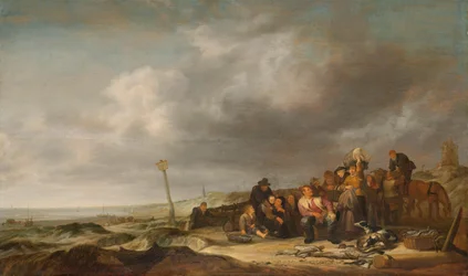 Playa con pescadores