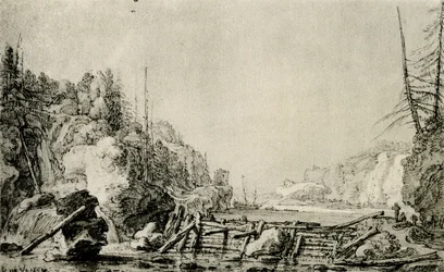 Paisaje con un río entre bancos montañosos