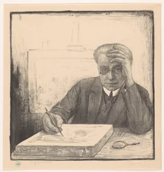 Autorretrato con piedra litográfica