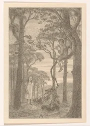Chica y flautista en el bosque