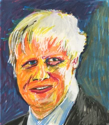 Boris Johnson, 2019 (tinta y rotuladores de pintura acrílica sobre papel)