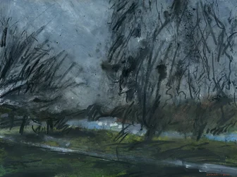 Jardines de Buccleuch (acrílico, tinta acrílica, carbón comprimido, acuarela y gouache sobre papel)