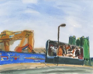 Zona de construcción y valla publicitaria (acuarela y gouache sobre papel)