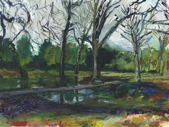 Inundación, Richmond Park (acuarela, gouache, lápiz acuarelable y tinta sobre papel)