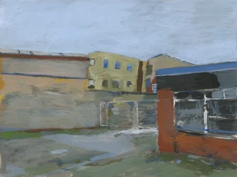 Patio y edificios, 2024 (acrílico sobre papel)