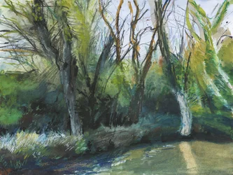 Latchmere Brook, Ham Common (acuarela, pastel al óleo, tinta, acrílico y grafito sobre papel)