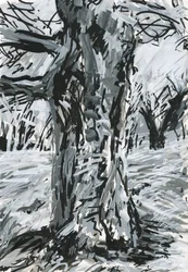 Árbol viejo, Richmond Park (pintura acrílica y tinta sobre papel)