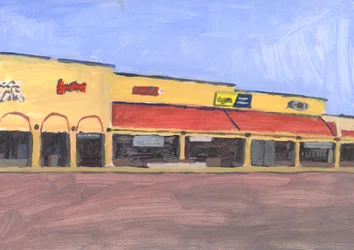 Strip mall 7, 2023 (acrílico sobre papel)