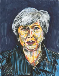 Theresa May, 2019 (tinta y rotuladores de pintura acrílica sobre papel)
