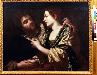 Amantes. Pintura de Simon Vouet (1590-1649). Óleo sobre lienzo, 82 x 100 cm