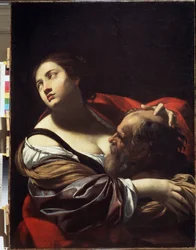 caridad romana. Cimon condenado a morir de hambre en prisión se alimenta del pecho de su hija Pero. Pintura de Simon Vouet (1590-1649). Óleo sobre lienzo, hacia 1620. Arte francés, estilo barroco. Estado Regional I. Museo de Arte de Pozhalostin, Ryasa