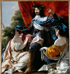 Representación del Rey de Francia Luis XIII entre las alegorías de Francia y Navarra