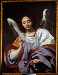 El ángel con la túnica, instrumentos de la Pasión
