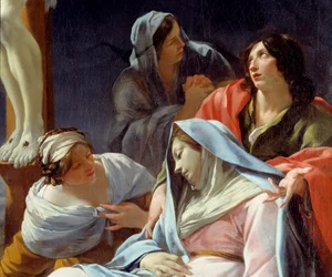 La Crucifixión, (detalle): La Virgen desmayada. Pintura de Simon Vouet (1590-1649)