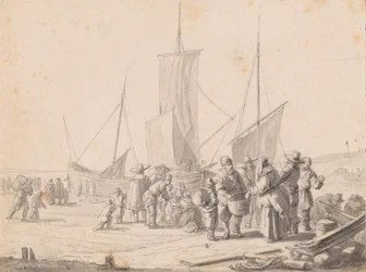 Playa con vendedores de pescado
