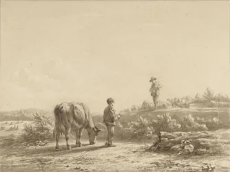 Niño con vaca y pastor