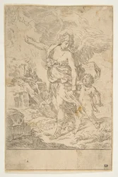 Un ángel guardián caminando con un niño, ca. 1640
