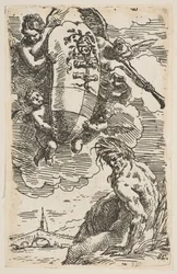 Alegoría del río Foglia con el escudo de armas de la ciudad de Pesaro, frontispicio para..., ca. 1639