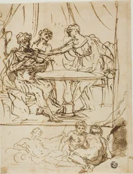 Judith con la Cabeza de Holofernes y Bocetos de Dioses del Río (recto); Cabeza Femenina, Mirando Hacia Arriba (verso)