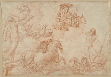 Júpiter, Neptuno y Plutón rindiendo homenaje al escudo de armas del Cardenal Borghese