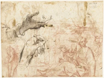 Hoja de croquis con varias composiciones, incluso de dos manos