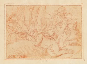 Venus y las ninfas desarmando a Cupido (tiza roja sobre papel)