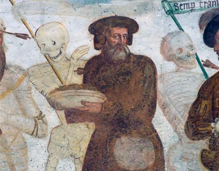 La Muerte con el avaro rico (detalle de La Danza de la Muerte)