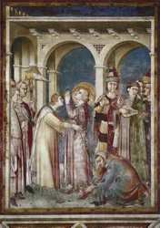 Fresco de la vida de San Martín. San Martín es un caballero, detalle