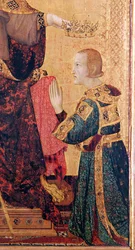 San Luis de Tolosa (1274-97) coronando a su hermano, Roberto de Anjou (1278-1343) del Altar de San Luis de Tolosa, 1317 (detalle)