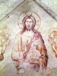 Tímpano que representa al Salvador bendiciendo, 1341 (detalle)