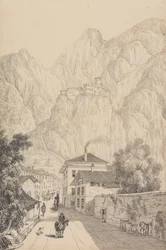 Álbum de 30 Vistas en el Tirol e Italia: Castillo de Salurn cerca de la Ciudad