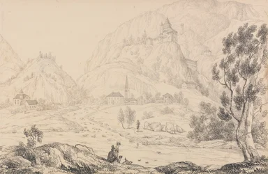 Álbum de 30 Vistas en el Tirol e Italia: Fortaleza de Trostburg cerca de la ciudad de Kollman. Tirol. 28 de octubre de 1840